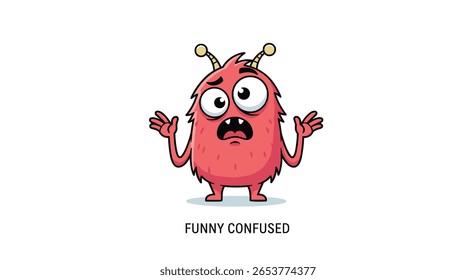Um monstro vermelho peludo com olhos grandes e antenas parece totalmente confuso e confuso