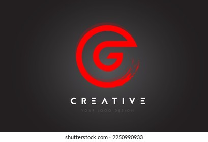 Logo de la letra roja circular G con diseño de pincel circular y fondo negro.