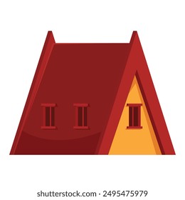 Red gabled roof with small attic windows covering a yellow house