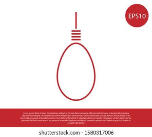 Red Gallows rope loop hanging icon isolated on white background. Rope tied into noose. Suicide, hanging or lynching.  Vector Illustration