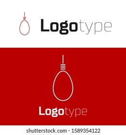 Red Gallows rope loop hanging icon isolated on white background. Rope tied into noose. Suicide, hanging or lynching. Logo design template element. Vector Illustration