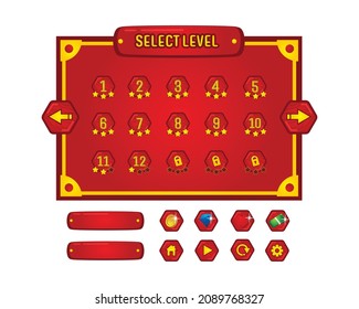 Red game assets select level user interface template design