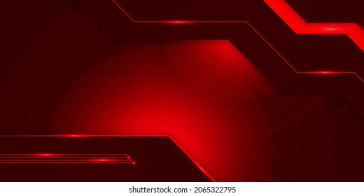 Red game background futuristic dark metallic abstract geometric shapes with glowing light, 3D rendering vector illustration
