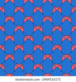 Red Game Controller - Gamepad vector Controlling Device concept blue seamless pattern