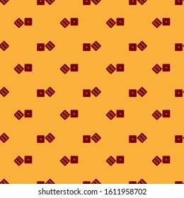Red Game dice icon isolated seamless pattern on brown background. Casino gambling.  Vector Illustration