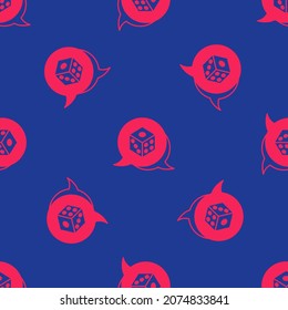 Red Game dice icon isolated seamless pattern on blue background. Casino gambling.  Vector