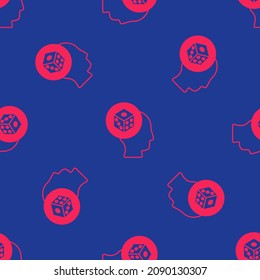 Red Game dice icon isolated seamless pattern on blue background. Casino gambling.  Vector