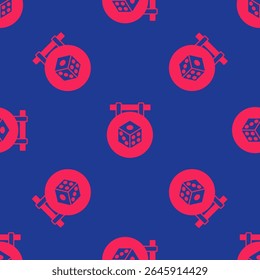 Red Game dice icon isolated seamless pattern on blue background. Casino gambling.  Vector