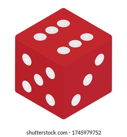 Würfel für Rotes Spiel isometrische Ansicht isoliert auf weißem Hintergrund. Casino-Glücksspiel-Konzept. Vector