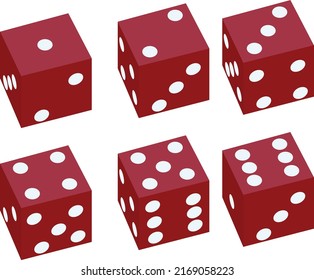 dados del juego rojo. Juego de dados de juego, aislados en fondo blanco. Dice en un diseño plano y lineal de uno a seis. Ilustración del vector