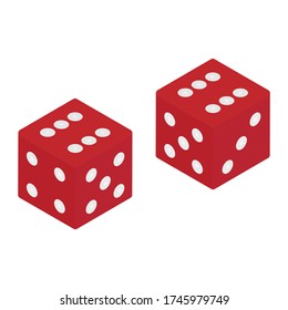 Red game dices isometric view isolated on white background. Casino gambling concept. Vector