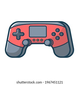 Red game joystick icon. Joypad for console, pc and video games. Vector illustration in flat line style.