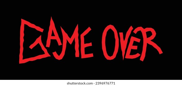 Red game over text vector typography made with pen tool isolated on horizontal black dark background. Simple flat minimalist styled banner object.
