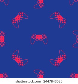 Icono de Gamepad rojo aislado patrón sin fisuras sobre fondo azul. Controlador de juego.  Vector
