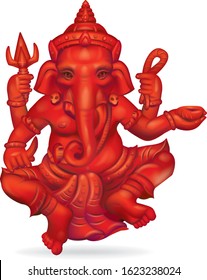 Red ganesha hindu god of success isolated on white background