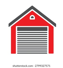 Red garage icon with a rollup door