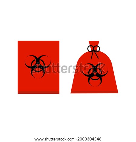 A red garbage bag for biohazards waste on white background.