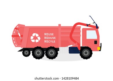 red garbage truck illustration  isolated on white background. transportaion for recyle or trash home