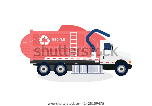 red garbage truck\
illustration  isolated on white background. transportaion for\
recyle or trash home