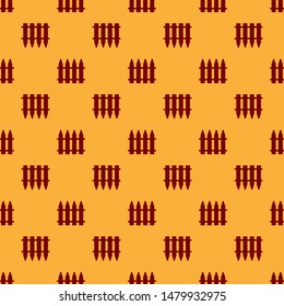 Red Garden fence wooden icon isolated seamless pattern on brown background.  Vector Illustration