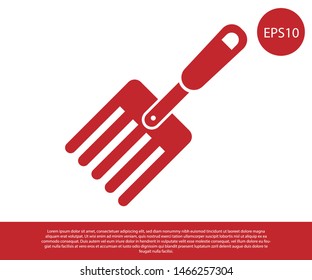 Red Garden fork icon isolated on white background. Pitchfork icon. Tool for horticulture, agriculture, farming.  Vector Illustration