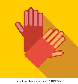 Red garden gloves icon in flat style on a yellow background