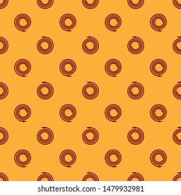 Red Garden hose or fire hose icon isolated seamless pattern on brown background. Spray gun icon. Watering equipment.  Vector Illustration