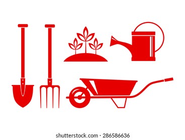Red garden icons on white background