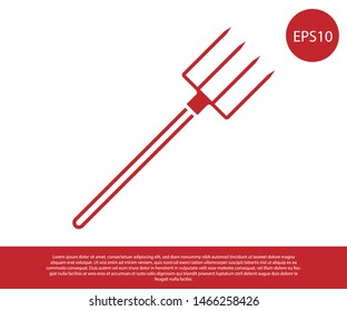 Red Garden pitchfork icon isolated on white background. Garden fork sign. Tool for horticulture, agriculture, farming.  Vector Illustration