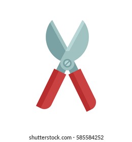 Red garden pruner icon. Plant secateurs or gardening scissors vector illustration.