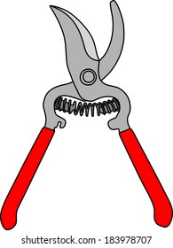Red garden pruner isolated on white background, vector 