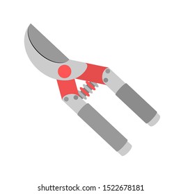 Red garden pruner shears. Flat design icon vector illustration.