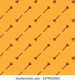 Red Garden rake for leaves icon isolated seamless pattern on brown background. Tool for horticulture, agriculture, farming. Ground cultivator.  Vector Illustration