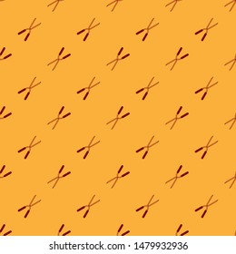 Red Gardening handmade scissors for trimming icon isolated seamless pattern on brown background. Pruning shears with wooden handles.  Vector Illustration