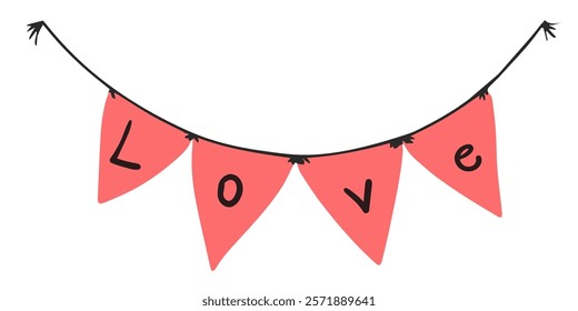 Red garlands with the inscription "love" isolated on a white background. Vector illustration on Valentine's Day.