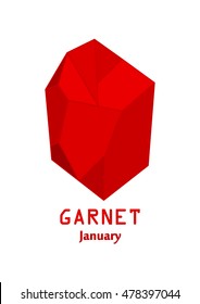 Red garnet gem stone, Red crystal, Gems and mineral crystal vector illustration, January birthstone gemstone