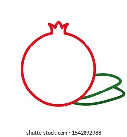 red garnet, line icon. vector fruit with leaves on white background.