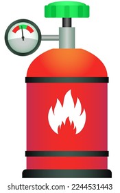 red gas bottle with pressure gauge