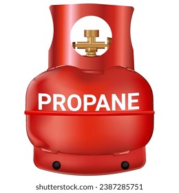 Red gas cylinder containing propane isolated on white background. Camp burner. Vector illustration