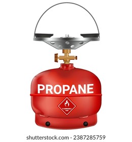Red gas cylinder containing propane isolated on white background. Camp burner. Vector illustration