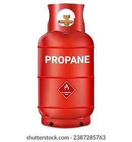 Red gas cylinder containing propane isolated on white background. Camp burner. Vector illustration