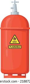 Red gas cylinder. Metal dangerous fuel cartoon container isolated on white background