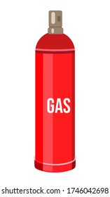 Red gas cylinder storage. Compressed gas into container under pressure. Balloon filling. Gas. Cartoon illustration, icon. Dangerous, flammable, explosive gas. Isolated at white background