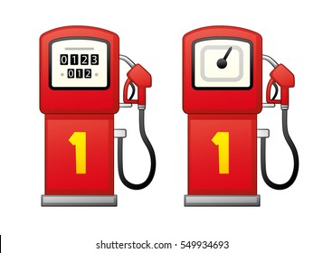 Red gas fuel pump isolated. Filling station icons.