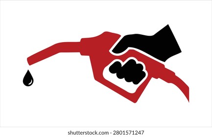 Red gas pump nozzle with a single oil drop falling off