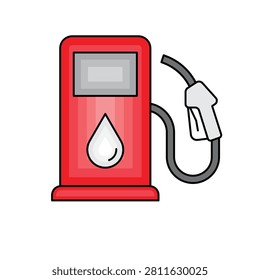 Red Gas Pump Vector Illustration, Petrol Station Fuel Dispenser Icon Isolated on White Background