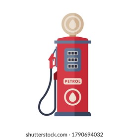 Red Gas Station Pump, Gasoline and Petroleum Industry Equipment Flat Style Vector Illustration on White Background