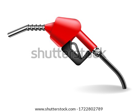 Red gasoline pump nozzle isolated on white background. Car refueling fueling gun vector illustration in realistic style. Power and energy concept