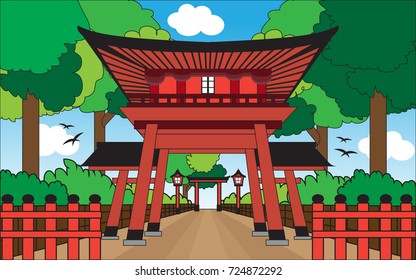 red gate in japan,shrine and temple vector
