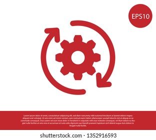 Red Gear and arrows as workflow concept icon isolated on white background. Gear reload sign. Vector Illustration